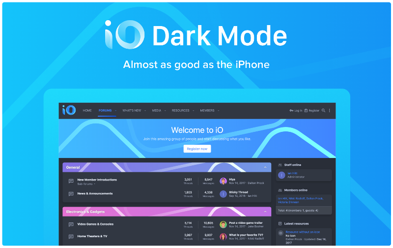 Download the iO Dark Mode template for Zenforo